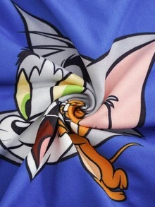 TOM & JERRY X SHEIN 男嬰卡通印花圓領短袖T恤與休閒短褲套裝 - 藍色 - 查看 7