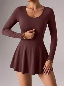 Glamine Charm Youthful Brown Backless Square Neck Sports Dress - Brown - View 6