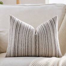 Cirelle 1 Stück/2 Stücke Ganzjahres-Kissenbezug im Boho- & Landhausstil, gestreifter Chenille-Kissenbezug mit Tufting, neutraler Farbton, ohne Füllung für Sofa, Tagesbett, Wohnzimmer - Grau - Übersicht 10