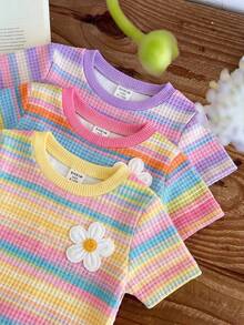 Baby Girls Simple Casual 3-Piece Set Short Sleeve Top Floral Pattern 3 Packs - Multicolor - View 4