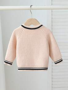 HELLO KITTY AND FRIENDS | SHEIN GraphicGems Baby Girls Cardigans Embroidered Top Design Black Apricot Knit Sweater Baby Clothes Comfortable Soft Sporty All-Match Versatile Sweet Cute Casual Minimalist Daily Suitable For Autumn Winter Travel Outing Party Outdoor Play Picnic School - Apricot - View 2