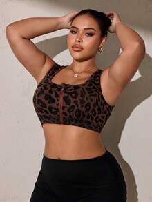 SHEIN Rhythm Era Women's Plus Size Leopard Print Casual Daily Gym Gym Sports Sports Bra Gym Sports Chocolate Brown Summer Gym Sports - Brown - View 6