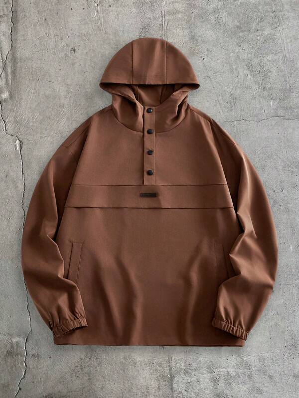 EASEVO Men's Plus Size Long Sleeve Button Design Hooded Jacket