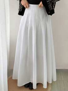 Dazy Tall Women's Elastic Waist Long Casual White Skirt Autumn Picnic Brunch - White - View 5