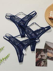 Divavoom 3-Piece Lace Patchwork Panty Set - Blue - View 2