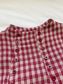 Comfortcana 女款夏季休閒 70s 90s 法式復古格紋鈕扣裝飾襯衫 返校季 早午餐 慕尼黑啤酒節 海灘度假 野餐 紅白格紋 - 紅色 - 查看 5