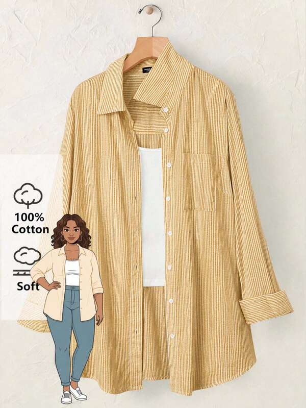 Rusticease Plus Size Long Sleeve Casual Striped Shirt,Fall Women Clothes