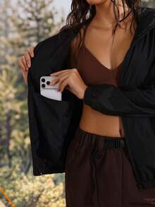 Exploreva Exploreva Women's Solid Color Long Sleeve Zipper Front Outdoor Casual Jacket - Black - View 3