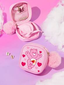 SHEIN X Care Bears 愛心卡通動物印花小方格珠寶收納盒，附柔軟毛球拉鍊吊飾，便攜式日常與旅行飾品收納盒 - 彩色 - 查看 2