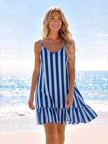 Sylviya Vestido camisola mini con estampado y bajo con volantes para mujer - Multicolor - Ver 4