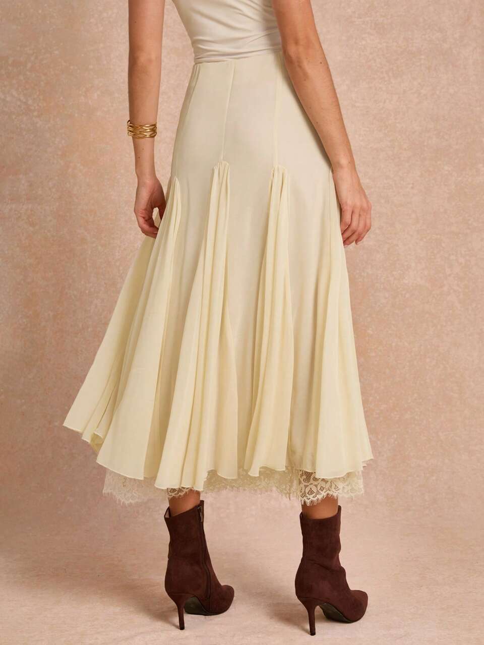 Enchnt Premium Pre-Fall Romantic Women's Elegant Apricot Lace Ruffle Hem Skirt,Casual Skirt,Festival Outfits,Streetwear,Work Outfits,Office Outfits