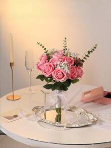 2/6/10 Stücke künstliche Rosen, blaue/rosa künstliche Rosen mit Stielen, geeignet für die Dekoration in Wohnungen, Hochzeitszentren, Hotels und Büros. - Verschiedenfarbig - Übersicht 7