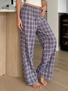Livesso Pantalones de pijama a cuadros para mujer - Morado - Ver 4