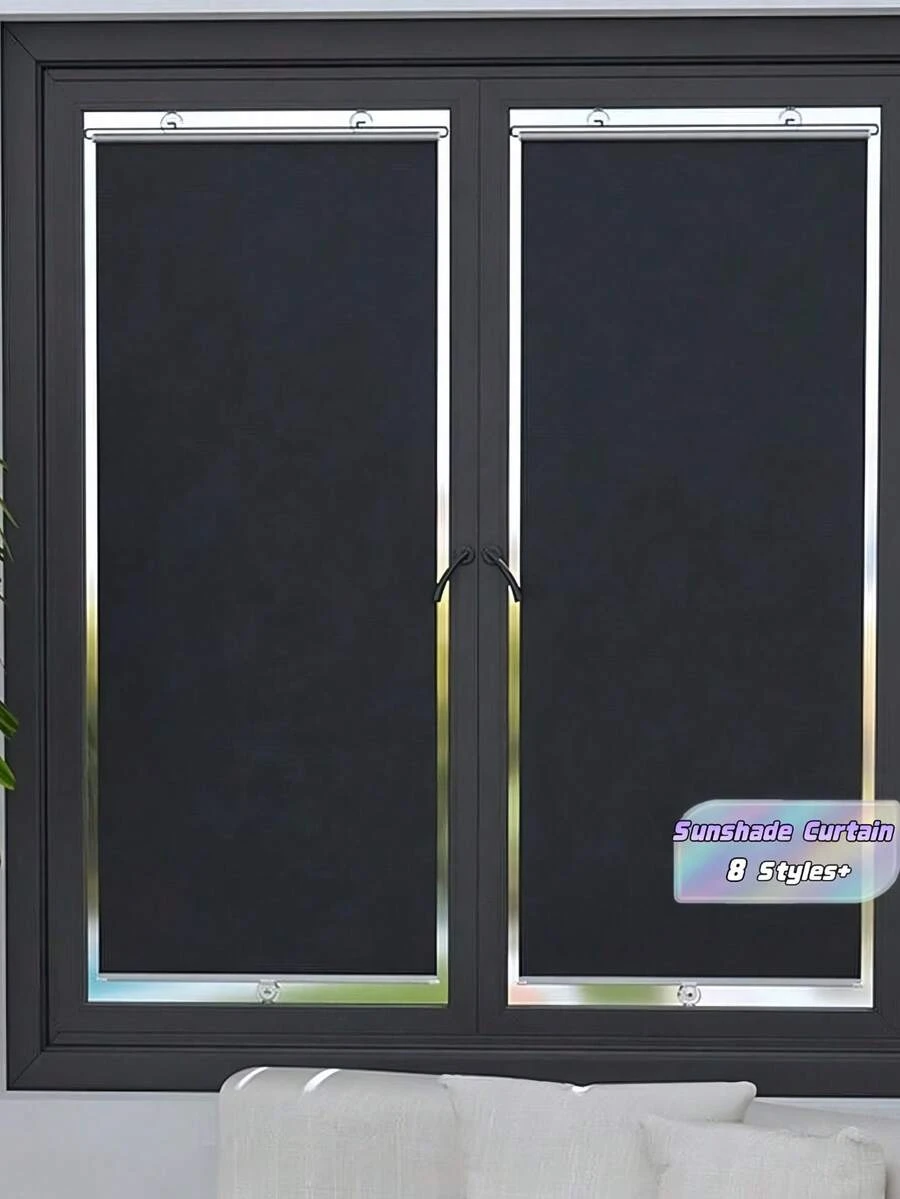 1 Set Blackout Roller Blind Includes 3 Suction Cups 3 Adhesive Hooks No Drill Retractable Sunshade Portable Curtain For Home Bathroom Kitchen Office - Sunshade Roller Blind - View 1
