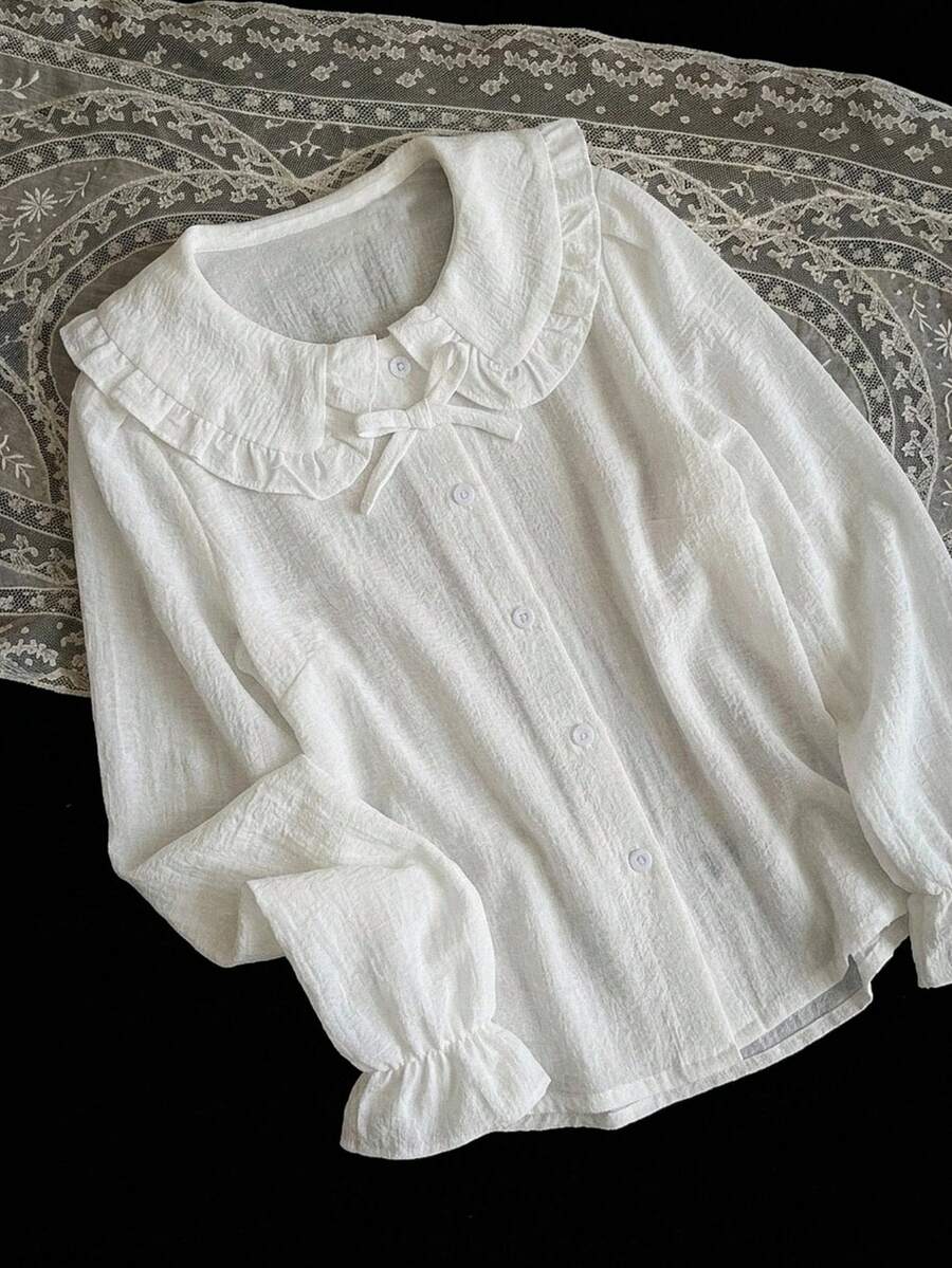 Hapijoa 大童女孩秋季服飾 大尺碼翻領短袖襯衫 夏季 - 白色 - 查看 1