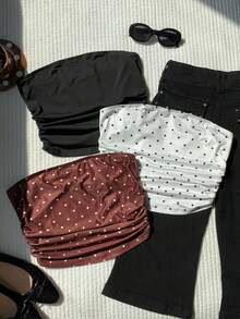 Comfortcana Women's Polka Dot Print Fashion Pleated Bandeau Tops 3pcs Set - Multicolor - View 6