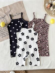 SHEIN Playful Pals Baby Girls Summer Sweet Lady Knit Camisole Slim Fit 3pcs Set Romper - White - View 2