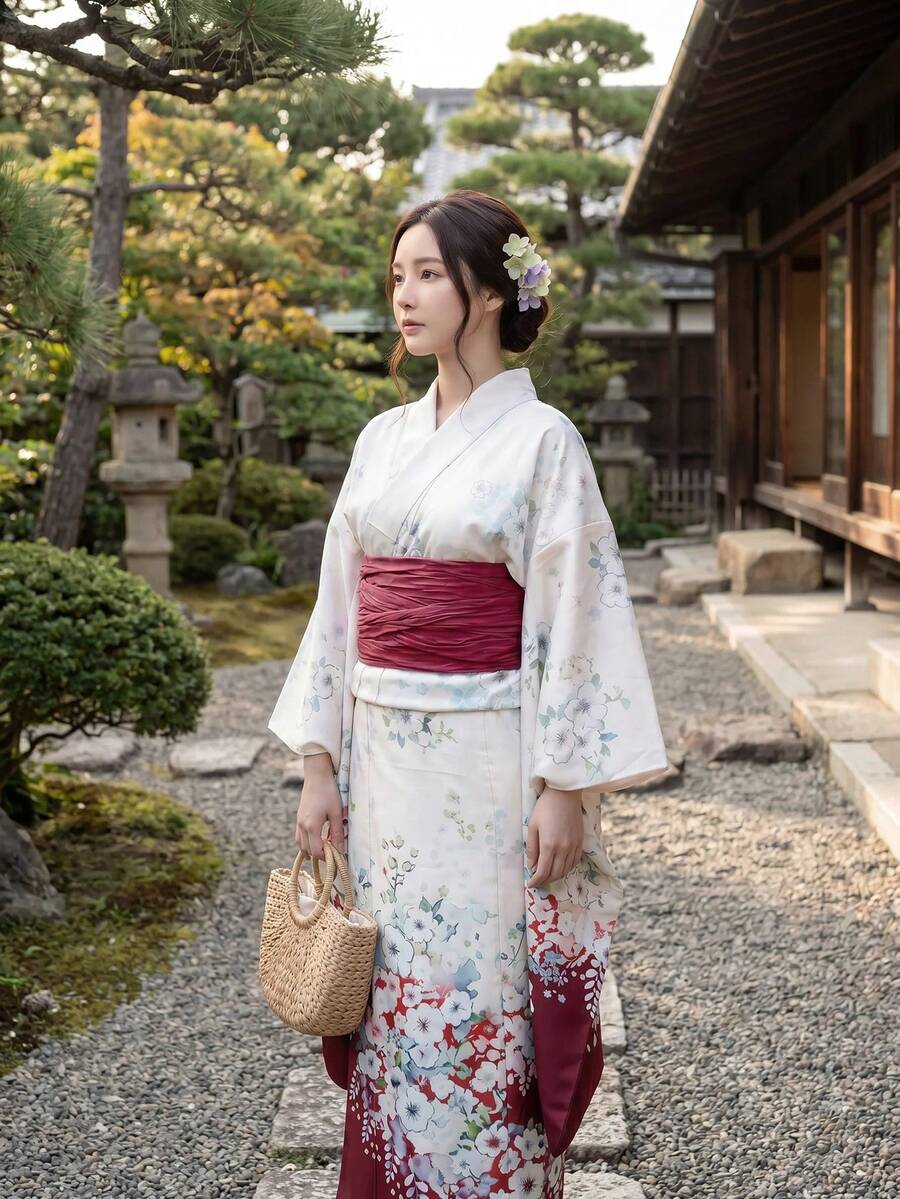 Irokai 日式優雅復古花卉印花浴衣 - 彩色 - 查看 1