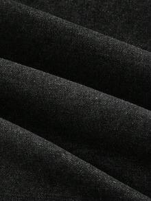 SHEIN MOD 女款鈕扣休閒百搭日常穿著牛仔裙 - 黑色 - 查看 3