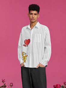 TOM & JERRY X SHEIN Unisex Cartoon Pattern Long Sleeve Shirt - White - View 3