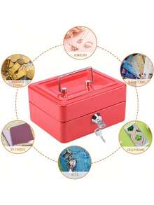 1 Piece Standard Capacity Sturdy Metal Cash Box Secure Lock With Two Matching Keys Detachable Coin Bill Compartment Durable Stainless Steel Carry Handle Multi Optional Solid Color Money Storage Case For Home Office Retail Small Business Store - B - View 4