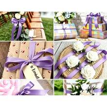1 Rollo de Cinta de Satén de Poliéster - Caja de Regalo, Caja de Caramelos, Caja de Pastel, Cinta de Decoración de Flores Frescas (Teñida a Máquina con Ligera Diferencia de Color) - Violeta - Ver 5