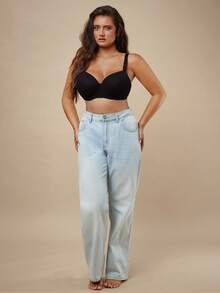 SHEIN BAE CURVE Sutiã Levantador Instantâneo de Tecido Canelado Sólido, Confortável e Casual para Mulheres Plus Size - Preto - Visão 3