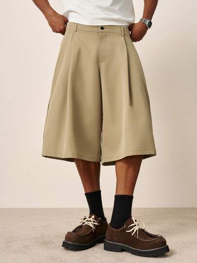 TOKVUE Men's Summer Japanese Style Pleated Khaki Loose Casual Versatile Daily Minimalist Shorts