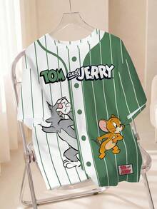 TOM & JERRY X SHEIN Men's Cartoon Print Loose Casual Short Sleeve T-Shirt - White - View 1