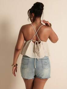 Elaquor Plus Size Women Daisy Embroidery Camisole Top For Vacation Beach Date Night Beige Summer Boho Tropical - Apricot - View 3