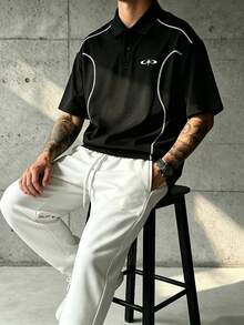 Sport MetroGents Kaos Polo Olahraga Lengan Pendek Pria dengan Trim Kontras - Hitam - View 5