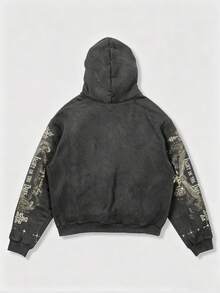 ROMWE MEN Street Life Áo sweatshirt dài tay nam phong cách đường phố mùa xuân/hè, họa tiết Y2K. - Xám - Xem 2