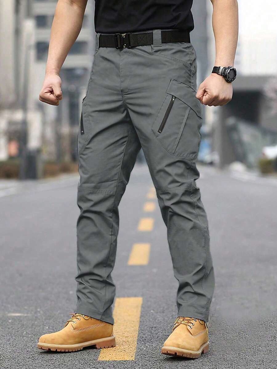 Manfinity Homme Men's Casual Solid Color Cargo Pants - smoke gray - View 1
