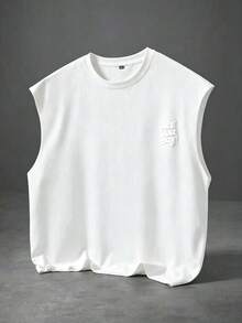 Manfinity Roghcode Camiseta sin mangas casual de verano para hombre con letras en relieve - Blanco - Ver 3