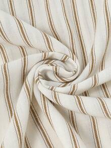 SHEIN LUNE CURVE Plus Size Women's Casual Striped Asymmetric Diagonal Split Decor Button Short Sleeve Blouse, Brown And White Striped Vacation Commute Summer Autumn Shirt - Brown - View 5