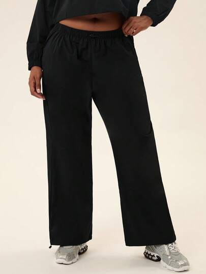 Voyena Women's Plus Size Solid Color Elastic Waist Straight Leg Loose Fit Sports Pants