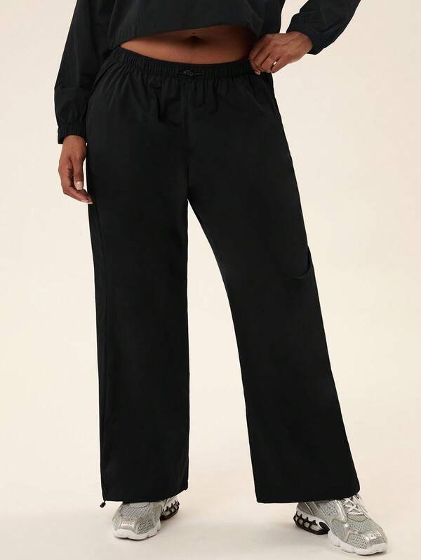 Voyena Women's Plus Size Solid Color Elastic Waist Straight Leg Loose Fit Sports Pants