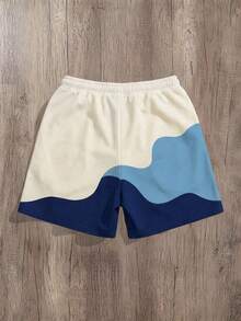 Manfinity Joysei Men's Letter Print Patchwork Drawstring Waist Casual Versatile Daily Wear Shorts, Holiday - Blue - View 2
