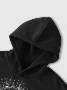 ROMWE MEN Street Life Men's Fashion Versatile Rhinestone Long Sleeve Hoodie - Black - View 4