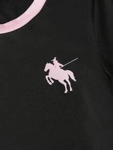 SHEIN Casuvi Kids 2件組青少年短袖上衣與長褲套裝，蝴蝶結緞帶粉色，適合春夏，運動與通勤穿著 - 彩色 - 查看 7