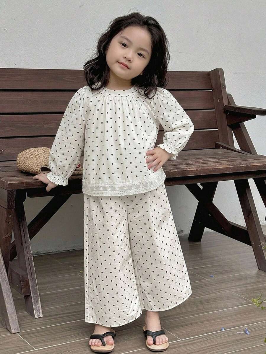 Dazy Kids 女童秋季圓領滿版印花長袖上衣+長褲 梭織春夏兩件套 - 紅色 - 查看 1