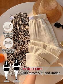 SHEIN PETITE CURVE Celana Panjang Wanita Ukuran Besar dengan Pinggang Elastis, Kasual, Serbaguna untuk Pemakaian Sehari-hari di Musim Gugur - MultiWarna - View 1