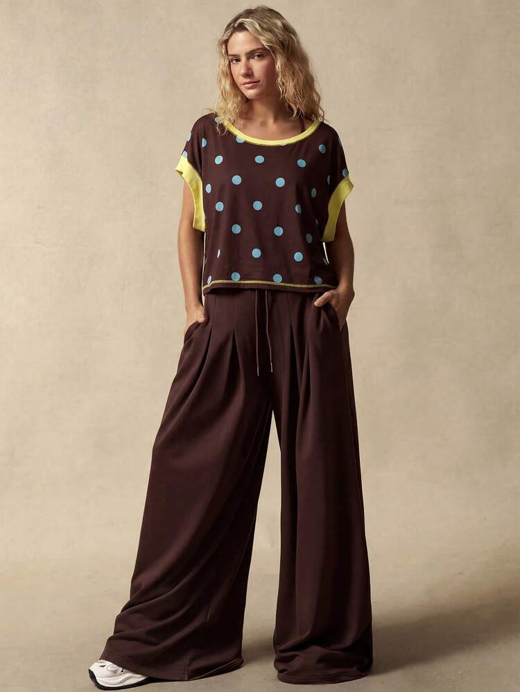 VARSIVA Polka Dot Print Back Hollow Out Sports T-Shirt - Multicolor - View 4
