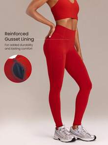 GLOWMODE 28吋 Powersculpt™ StudioShape 提臀緊身褲，網格拼接抽繩防捲腰，高強度訓練健身運動服 - 紅色 - 查看 5