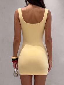 Sundraya Women's Faux Pearl Starfish Decor Square Neck Sleeveless Fitted Mini Dress - Multicolor - View 2