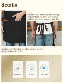 Waiter/Waitress Canvas Half Apron, Waterproof Oil-Proof, Restaurant Work Uniform, Kitchen Cooking Apron - Multicolor - View 4