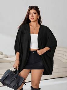 Solflare Plus Size Women's Solid Color Casual Versatile Daily Wear Cardigan Fall - Black - View 3