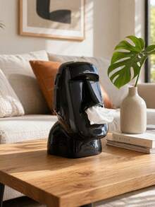 Zazumi 1PC Creative Easter Island Moai Statue Tissue Box Holder, Premium Waterproof Resin With Smooth Glossy & Speckled Matte Finish, Exquisite 3D Stone Head Sculpture Design, Multi-Functional Facial Tissue Dispenser Napkin Storage Organizer - Multicolor - View 2