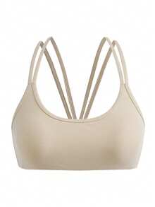 SHEIN Cheerettes 女款黃色休閒日常運動內衣 2件組 柔軟彈性面料 可拆式胸墊 多條式背帶 適合瑜珈健身房穿著 - 杏色 - 查看 7