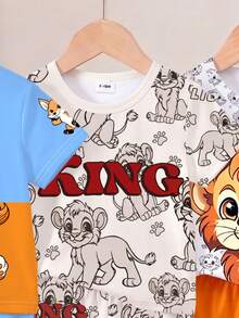 Random 4 Sets Get 2 Set,Cute Animal Pattern,  Letter Pattern Printed Crew Neck T-Shirt Matched With Same Print Shorts - Multicolor - View 3